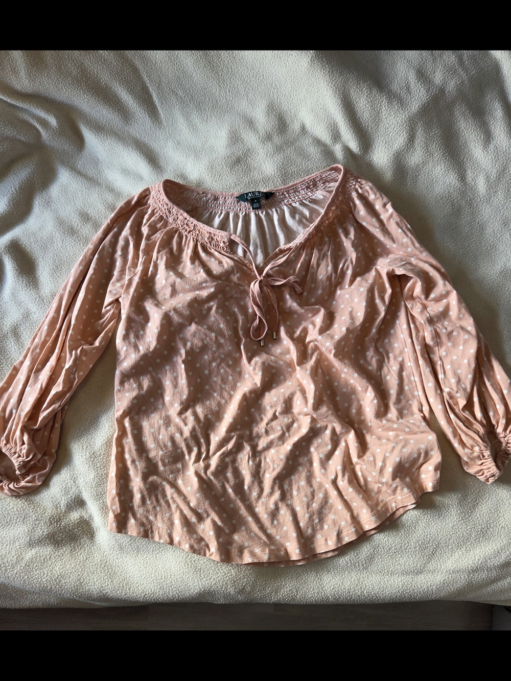 Ralph Lauren Pink Polka Dot Peasant Blouse